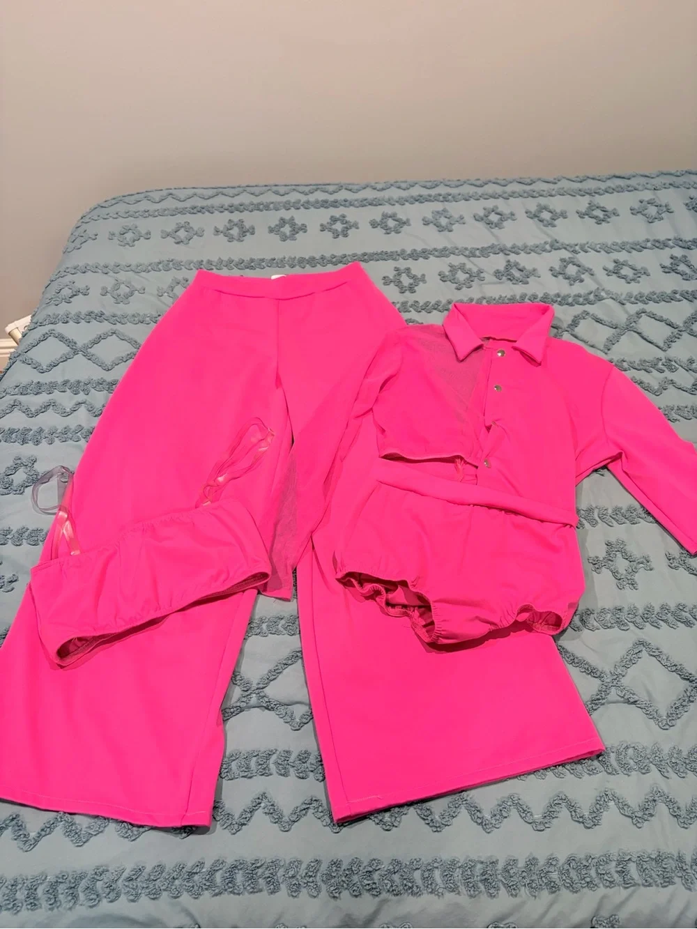 KELLE Trendsetter 3 Pc Fuchsia Dance Costume Adult L Pants Leotard Tube Top